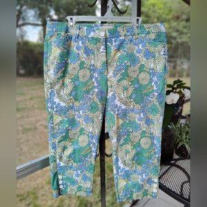 Talbot's Women's Capri Cropped Pants Coastal Blue Floral Print Size 16
